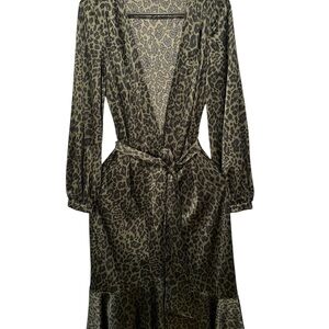 Express Black and Green Ruffled Wrap Gown